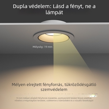 Beépített LED anti‑reflektív downlight keskeny kerettel és mély kupakkal, nappalira és folyosóra, mennyezeti lámpa központi fény nélkül