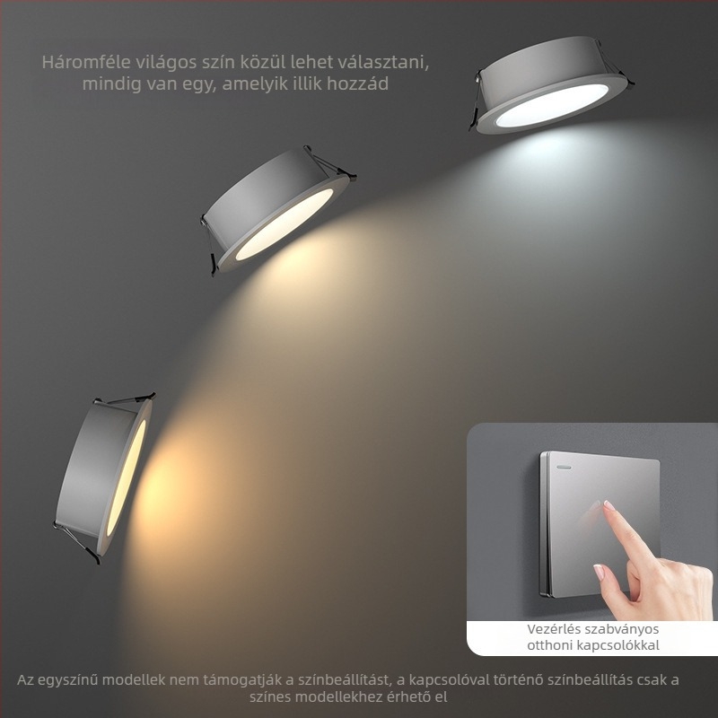 Beépített LED anti‑reflektív downlight keskeny kerettel és mély kupakkal, nappalira és folyosóra, mennyezeti lámpa központi fény nélkül