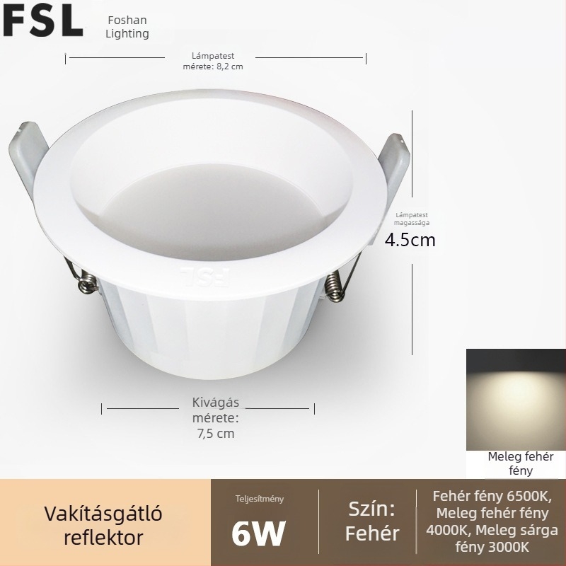 Beépített LED anti‑reflektív downlight keskeny kerettel és mély kupakkal, nappalira és folyosóra, mennyezeti lámpa központi fény nélkül