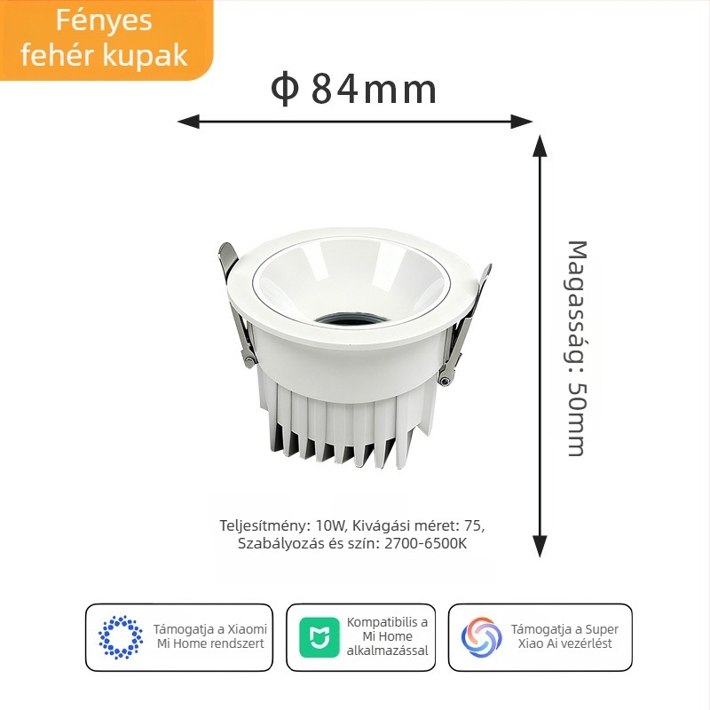 Mélyen süllyesztett mennyezeti downlight intelligens alkalmazásvezérléssel, LED 6–10W, 6500K hideg fehér, alumínium ház, rejtett szerelés, CRI ≥90