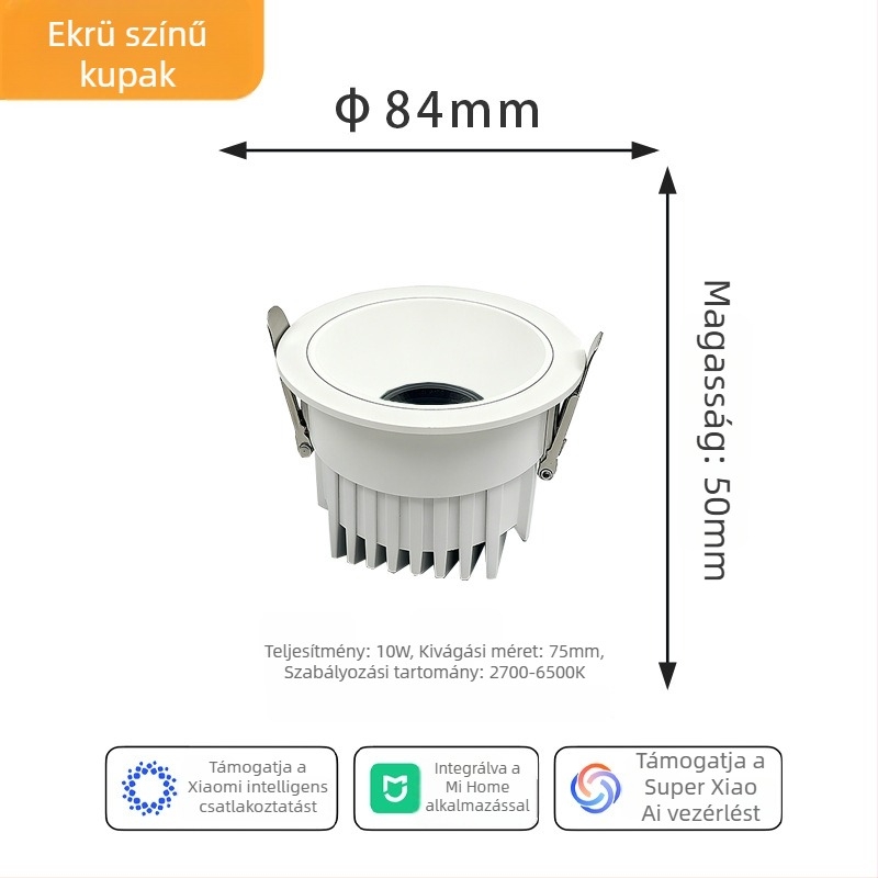 Mélyen süllyesztett mennyezeti downlight intelligens alkalmazásvezérléssel, LED 6–10W, 6500K hideg fehér, alumínium ház, rejtett szerelés, CRI ≥90