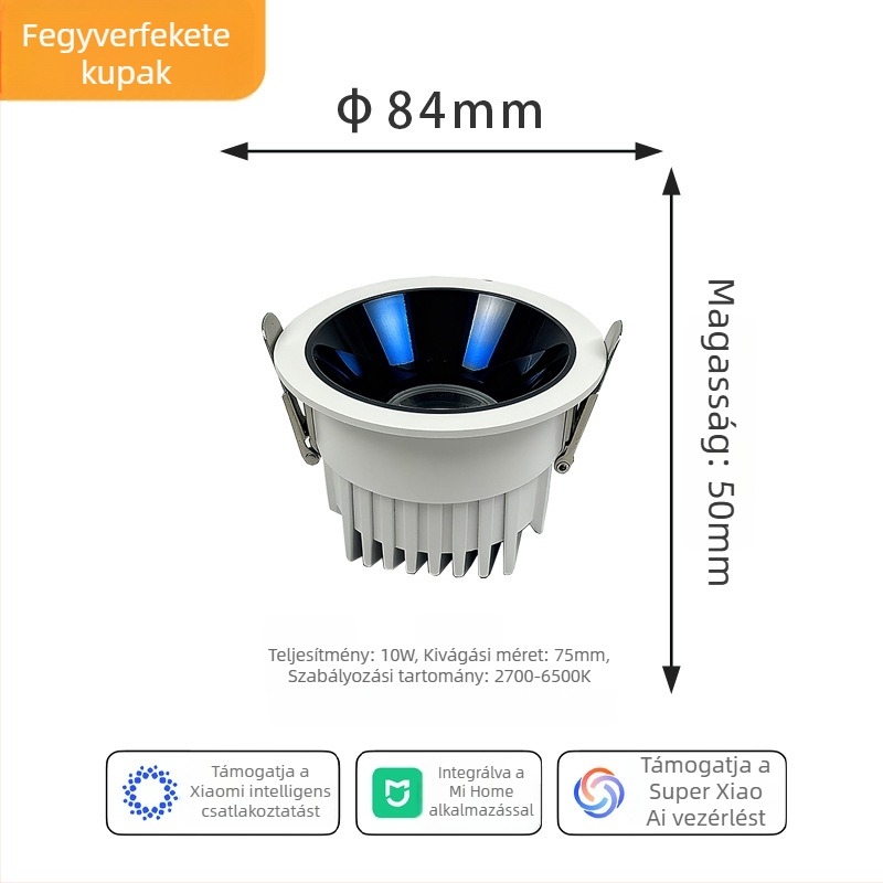 Mélyen süllyesztett mennyezeti downlight intelligens alkalmazásvezérléssel, LED 6–10W, 6500K hideg fehér, alumínium ház, rejtett szerelés, CRI ≥90