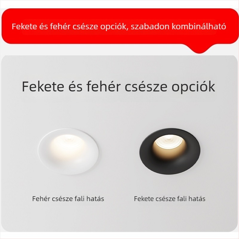 Keret nélküli ívelt LED mennyezeti downlight, ív alakú, anti-glare, beépített, nappalira és folyosóra