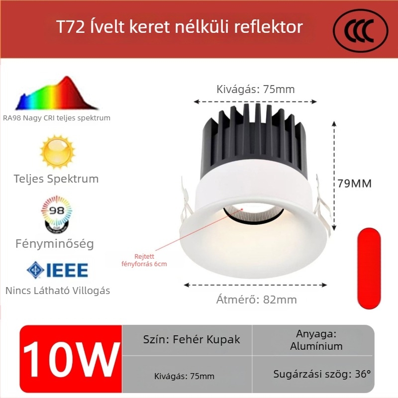 Keret nélküli ívelt LED mennyezeti downlight, ív alakú, anti-glare, beépített, nappalira és folyosóra