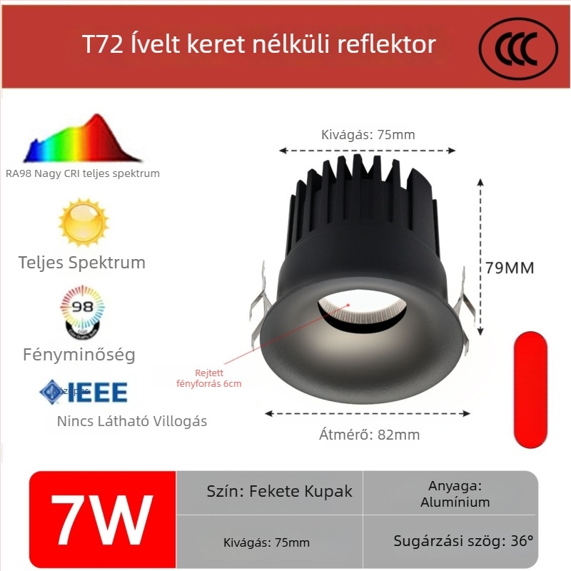 Keret nélküli ívelt LED mennyezeti downlight, ív alakú, anti-glare, beépített, nappalira és folyosóra