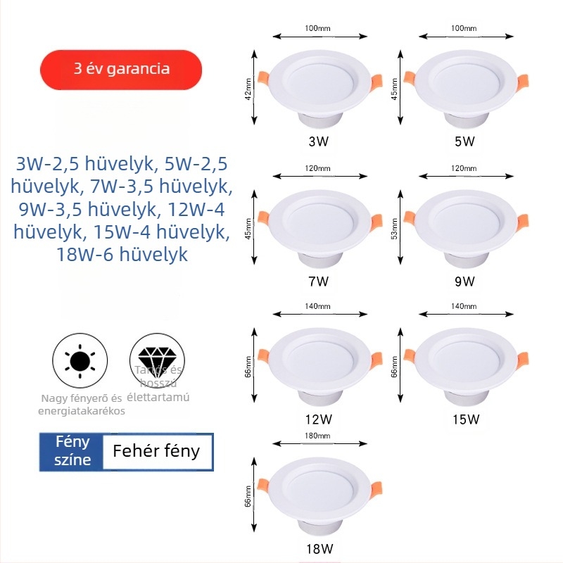 Ultra vékony beépíthető LED mennyezeti downlight, anti-glare, háromszínű dimmelés, beltéri használatra, 2,5 hüvelyk