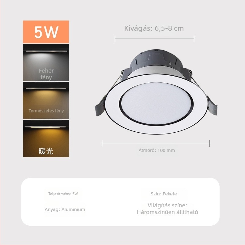 Ultra vékony beépíthető LED mennyezeti downlight, anti-glare, háromszínű dimmelés, beltéri használatra, 2,5 hüvelyk