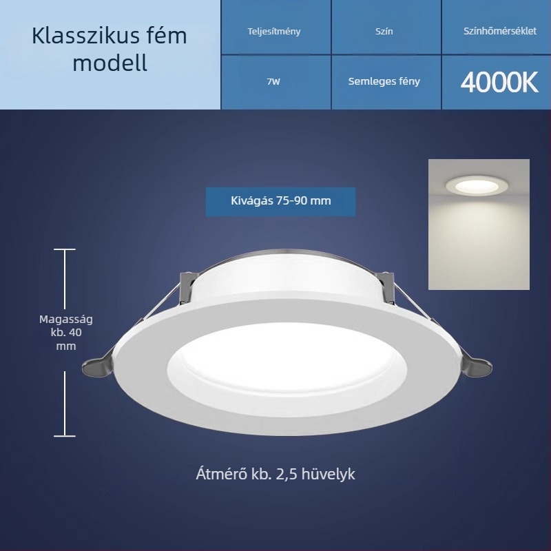 LED mennyezeti downlight 7W/9W/12W, nappalihoz, beépített spotlámpa