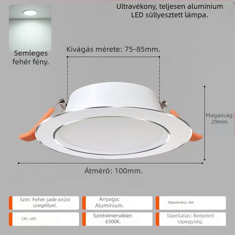 FSL LED mennyezeti beépített downlight, 2,5 hüvelyk, ultra vékony, teljes alumínium, nappalira és közlekedőre