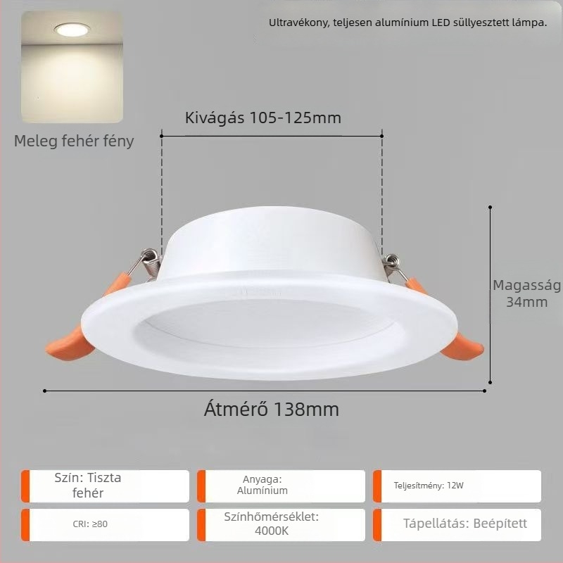 FSL LED mennyezeti beépített downlight, 2,5 hüvelyk, ultra vékony, teljes alumínium, nappalira és közlekedőre