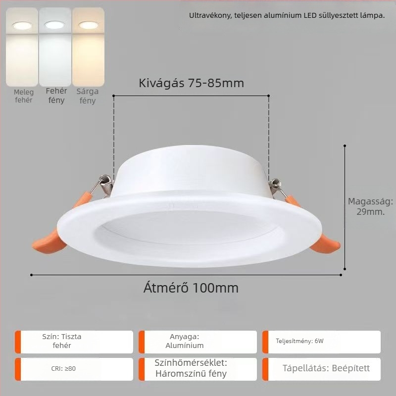 FSL LED mennyezeti beépített downlight, 2,5 hüvelyk, ultra vékony, teljes alumínium, nappalira és közlekedőre