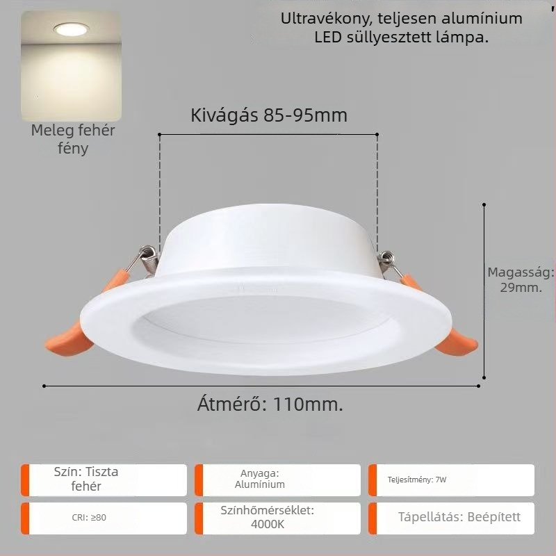 FSL LED mennyezeti beépített downlight, 2,5 hüvelyk, ultra vékony, teljes alumínium, nappalira és közlekedőre