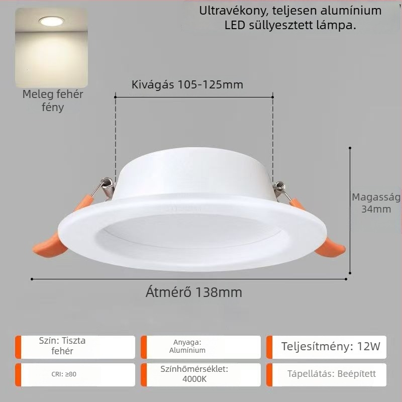 FSL LED mennyezeti beépített downlight, 2,5 hüvelyk, ultra vékony, teljes alumínium, nappalira és közlekedőre