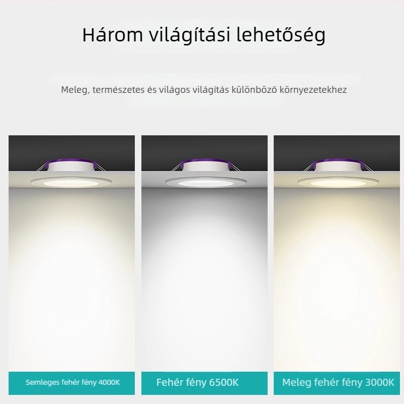 LED mennyezeti downlight 5W/9W/12W nappalihoz, beépített kivágás 7,5 cm, 220V, színhőmérséklet 6500K/4000K/3000K