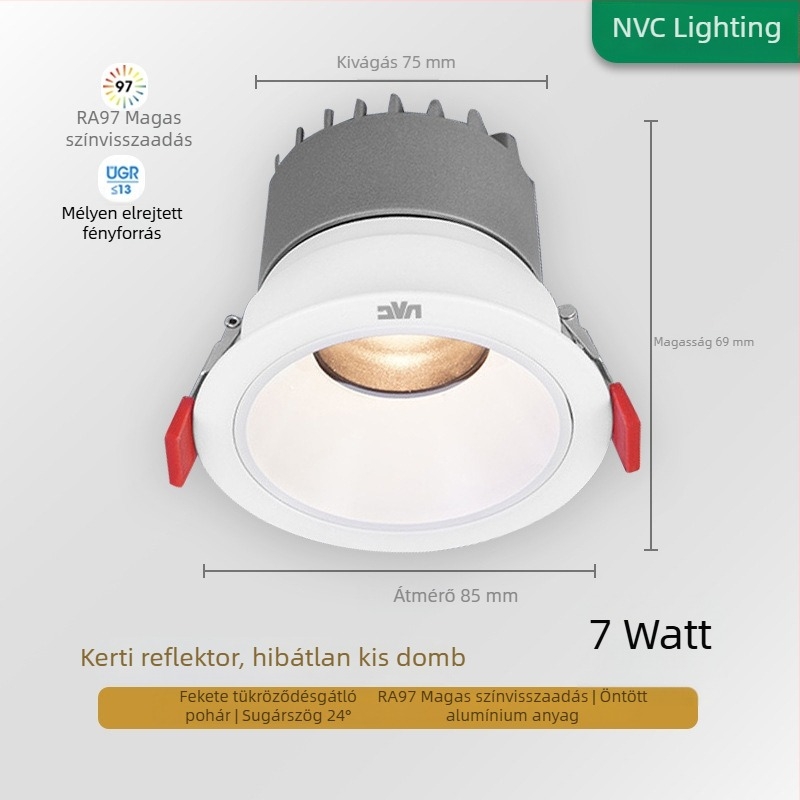 NVC Lighting RA97 anti-glare LED spotlámpa, beépített keskeny keretű mennyezeti világítás, Guiying (CRI ≥95)