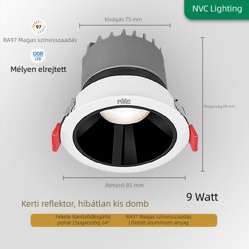 NVC Lighting RA97 anti-glare LED spotlámpa, beépített keskeny keretű mennyezeti világítás, Guiying (CRI ≥95)