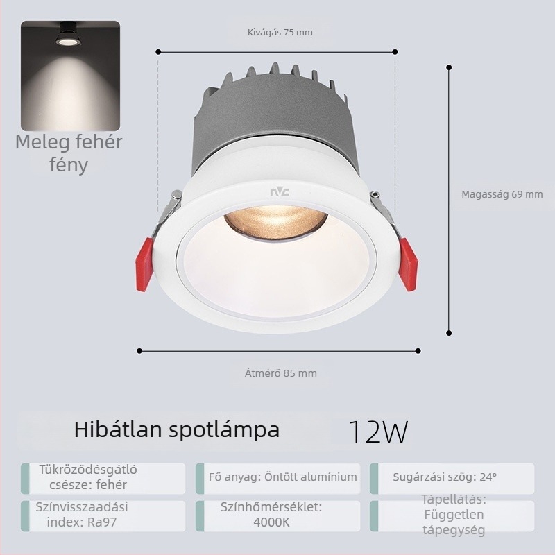 NVC Lighting RA97 anti-glare LED spotlámpa, beépített keskeny keretű mennyezeti világítás, Guiying (CRI ≥95)