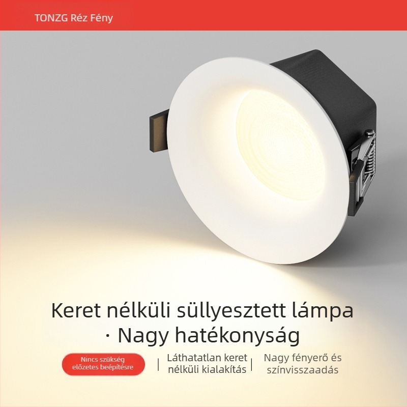 Teljes spektrumú keret nélküli beépített LED mennyezeti downlight nappalira, 75 mm nyílás