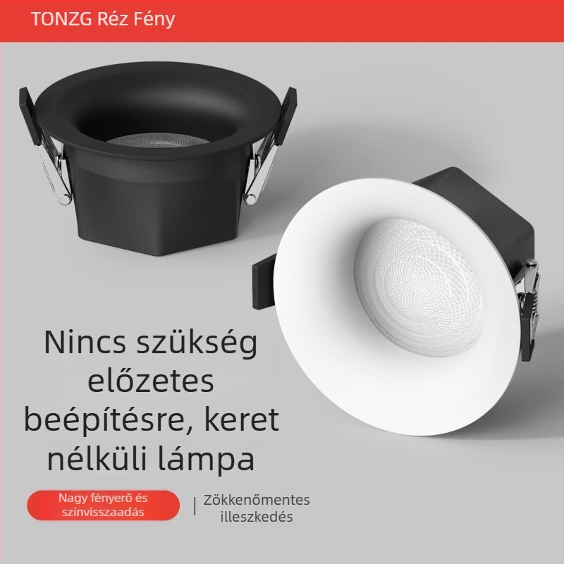 Teljes spektrumú keret nélküli beépített LED mennyezeti downlight nappalira, 75 mm nyílás