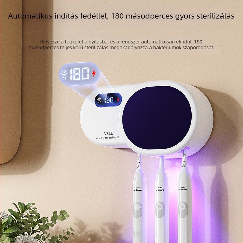 Intelligens UV-sterilizáló és szárító fogkefékhez, falra szerelhető tároló, űrkapszula dizájn