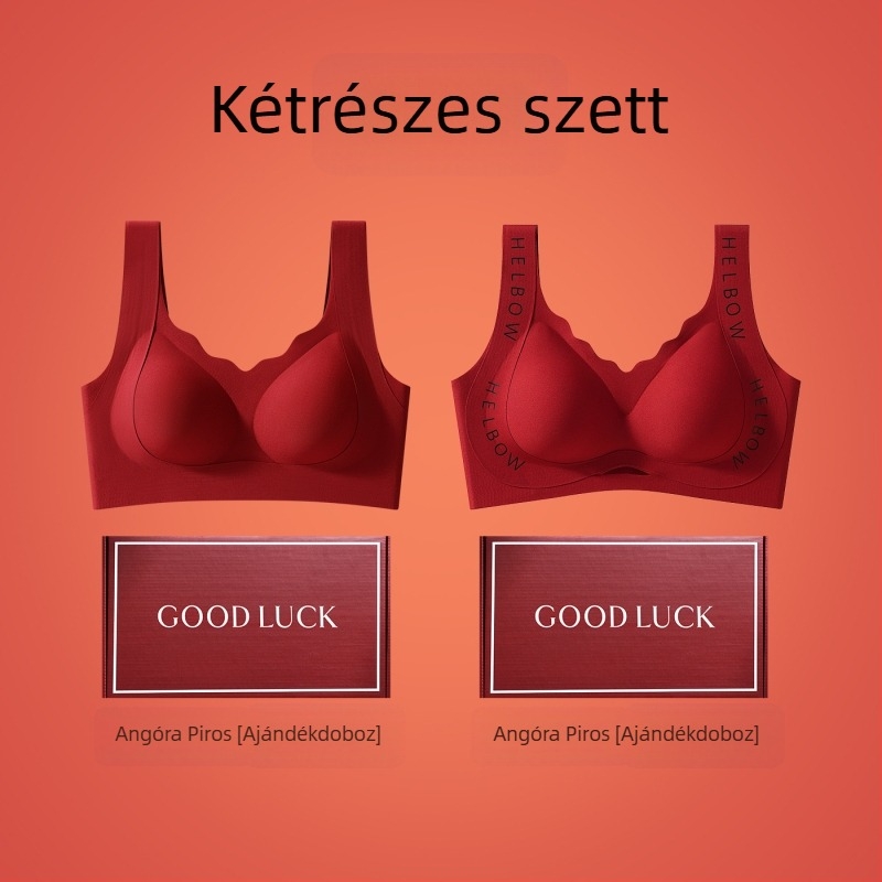 Piros női melltartó szett ajándékdobozban, vezeték nélküli, push-up funkcióval, kis kosaras mellekhez, esküvői fehérnemű