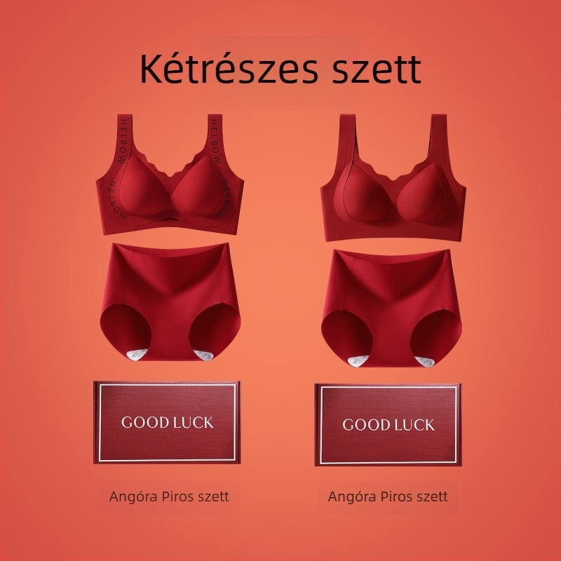 Piros női melltartó szett ajándékdobozban, vezeték nélküli, push-up funkcióval, kis kosaras mellekhez, esküvői fehérnemű