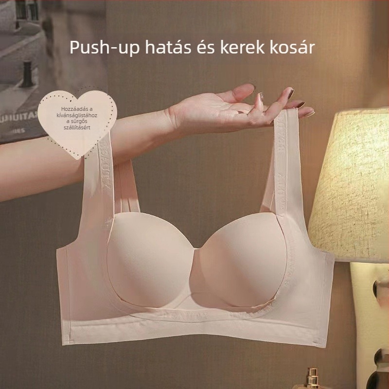 Sima varrás nélküli női melltartó kis keblekhez, 3/4-ös push-up kosarakkal a látványosabb hatásért, acélgyűrű nélküli, kényelmes és lélegző