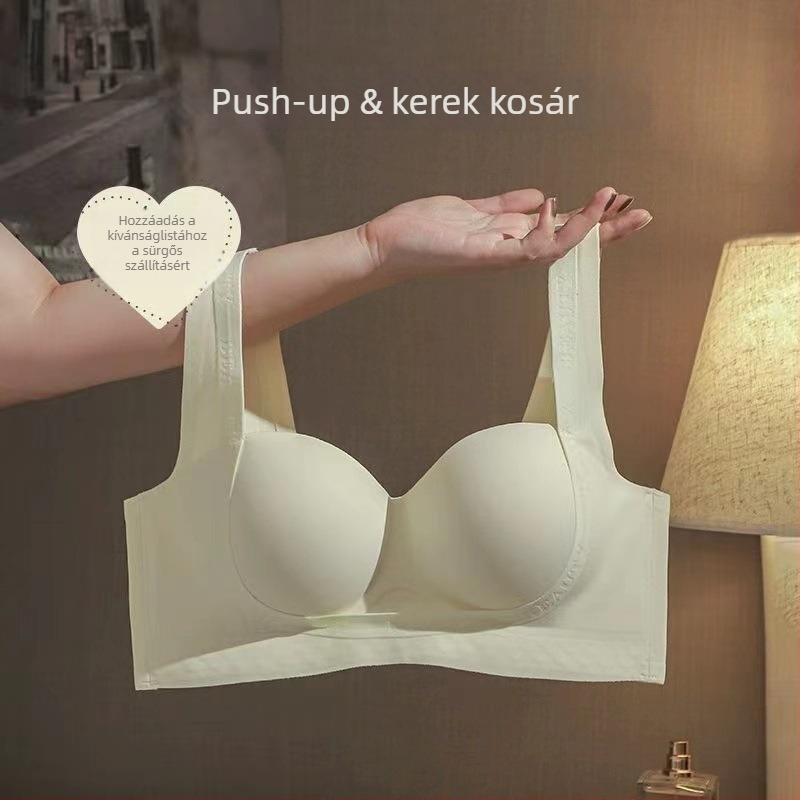 Sima varrás nélküli női melltartó kis keblekhez, 3/4-ös push-up kosarakkal a látványosabb hatásért, acélgyűrű nélküli, kényelmes és lélegző