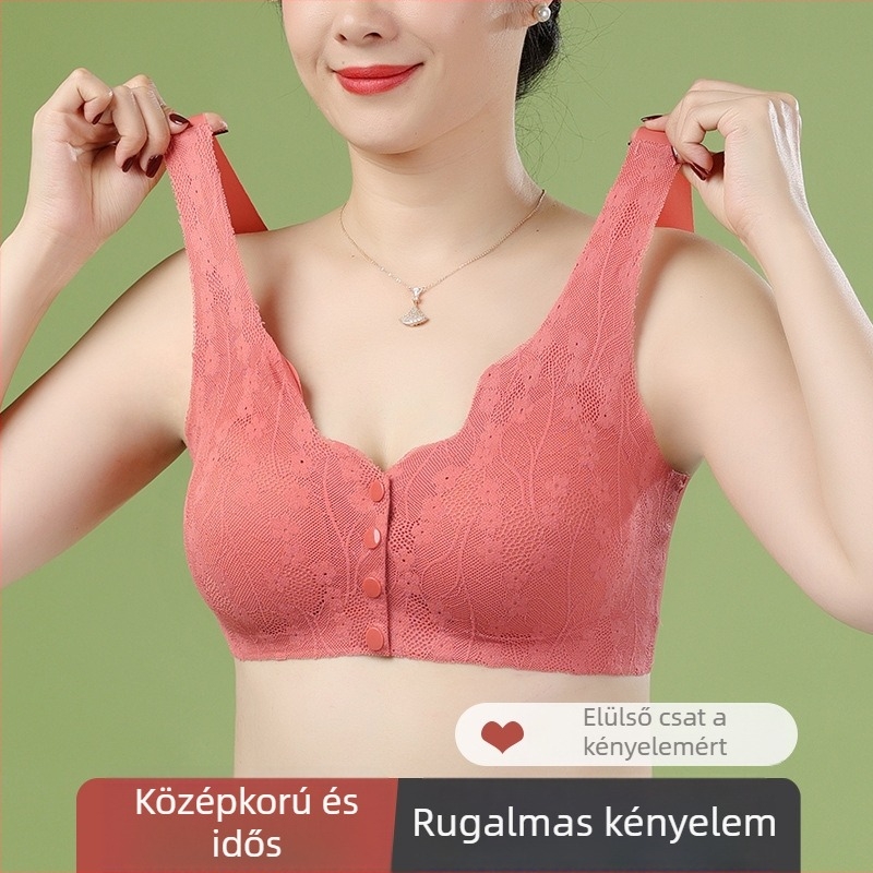 Plusz méretű, előre záródó, vezeték nélküli push-up melltartó, csipkés top, sportos hátsó dizájn