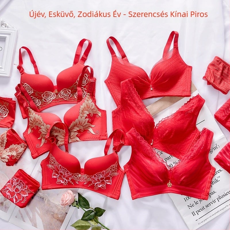 Női piros fehérnemű szett acélgyűrű nélkül, esküvőre, formázó hatással, 3/4 kosár