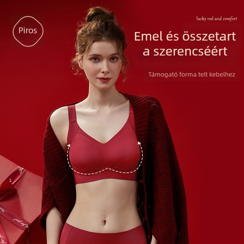 Női piros karcsúsító melltartó és bugyi szett, varrat nélküli, 3/4 kosár, nylon és spandex bélés, állítható vállpántok, hátoldali négy sor kapocs.
