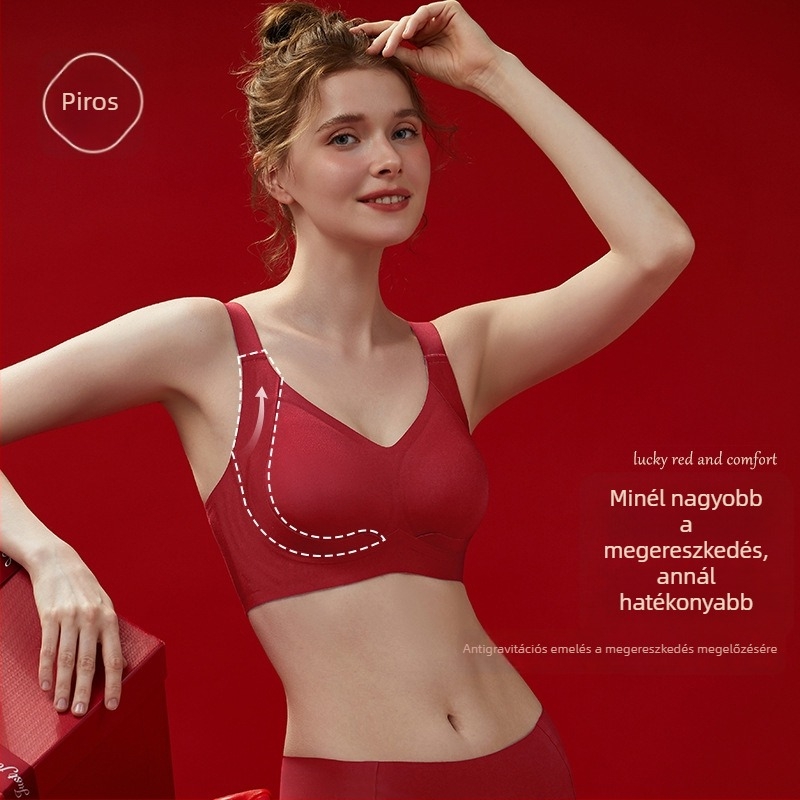Női piros karcsúsító melltartó és bugyi szett, varrat nélküli, 3/4 kosár, nylon és spandex bélés, állítható vállpántok, hátoldali négy sor kapocs.