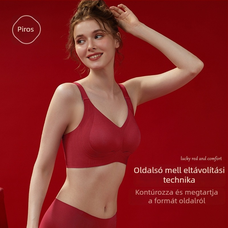 Női piros karcsúsító melltartó és bugyi szett, varrat nélküli, 3/4 kosár, nylon és spandex bélés, állítható vállpántok, hátoldali négy sor kapocs.