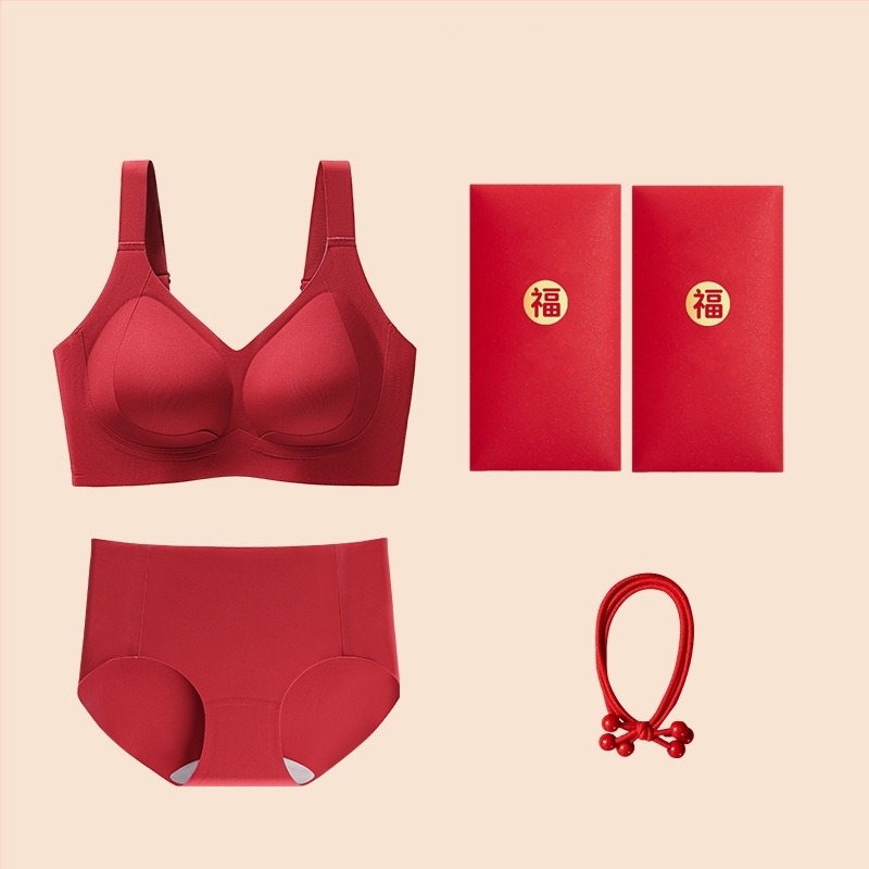 Női piros karcsúsító melltartó és bugyi szett, varrat nélküli, 3/4 kosár, nylon és spandex bélés, állítható vállpántok, hátoldali négy sor kapocs.