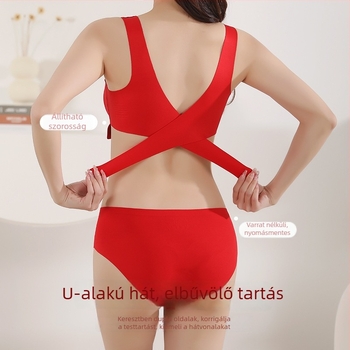 Vörös seamless melltartó és alsónemű készlet, állítható push-up, hátsó formázás, lélegző és bőrbarát anyag