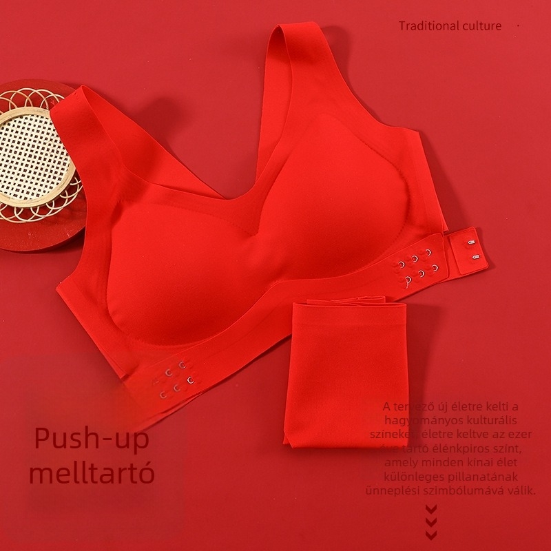 Vörös seamless melltartó és alsónemű készlet, állítható push-up, hátsó formázás, lélegző és bőrbarát anyag
