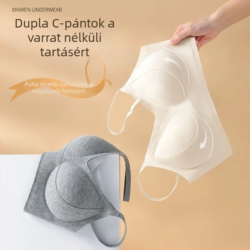 Női seamless melltartó, kétoldalas bolyhosított anyaggal, emelő hatás, lágy tartás, állítható pántok, teljes kosár