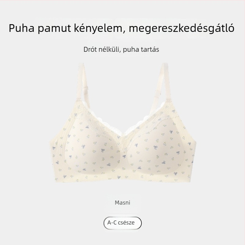 Pamut virágos melltartó varrás nélküli, kis mellhez, 3/4 kosár, piros, kényelmes