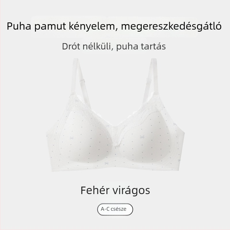 Pamut virágos melltartó varrás nélküli, kis mellhez, 3/4 kosár, piros, kényelmes