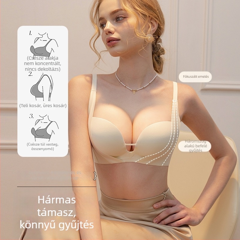 Push-Up melltartó kismellhez, drót nélküli, varrás nélküli, légáteresztő, 3/4 kosár, középmoldformájú kosár, állítható vállpántok, hátul három sor kapocs