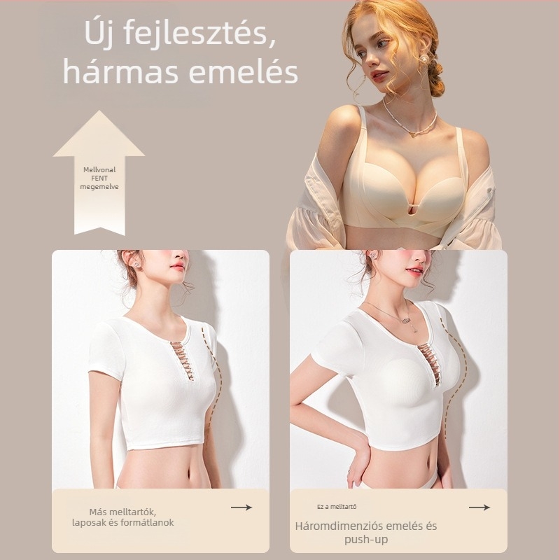 Push-Up melltartó kismellhez, drót nélküli, varrás nélküli, légáteresztő, 3/4 kosár, középmoldformájú kosár, állítható vállpántok, hátul három sor kapocs