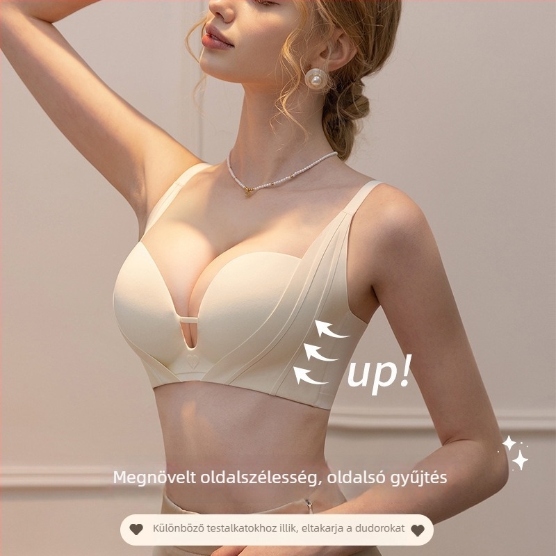 Push-Up melltartó kismellhez, drót nélküli, varrás nélküli, légáteresztő, 3/4 kosár, középmoldformájú kosár, állítható vállpántok, hátul három sor kapocs