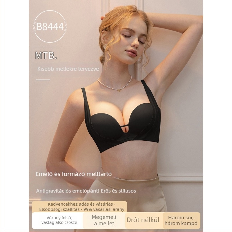 Push-Up melltartó kismellhez, drót nélküli, varrás nélküli, légáteresztő, 3/4 kosár, középmoldformájú kosár, állítható vállpántok, hátul három sor kapocs