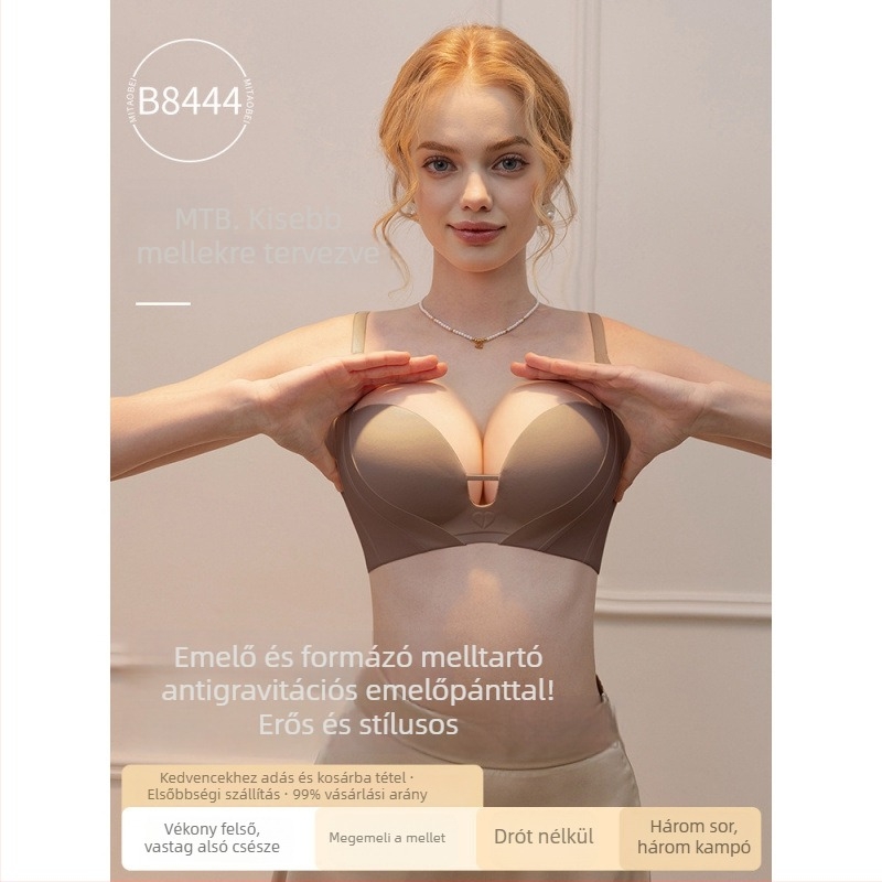 Push-Up melltartó kismellhez, drót nélküli, varrás nélküli, légáteresztő, 3/4 kosár, középmoldformájú kosár, állítható vállpántok, hátul három sor kapocs