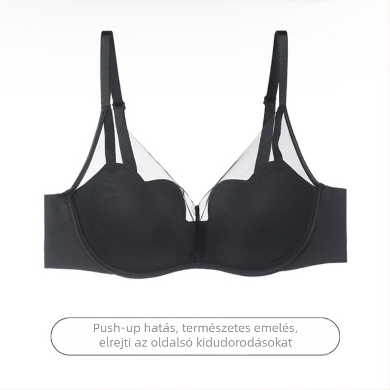 Vezeték nélküli push-up melltartó mély V-öltéssel, csipke hálóval, kisebb keblekhez, állítható vállpántok