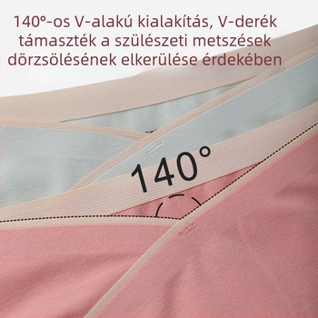 Kismama pamut bugyi a második és a harmadik trimeszterre, alacsony derekú, V‑alakú hasi támasz