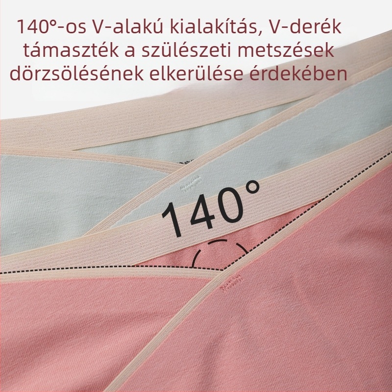 Kismama pamut bugyi a második és a harmadik trimeszterre, alacsony derekú, V‑alakú hasi támasz
