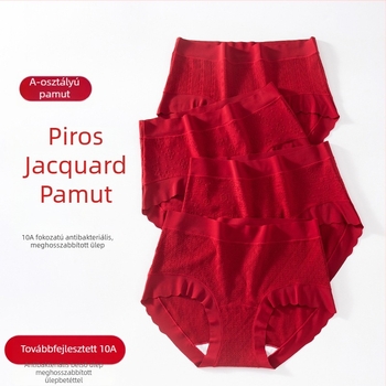 Piros jacquard pamut női alsó, teljes fazon, antibakteriális gátterület, haskontroll és fenékemelés, 10A
