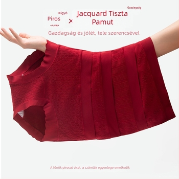 Piros jacquard pamut női alsó, teljes fazon, antibakteriális gátterület, haskontroll és fenékemelés, 10A