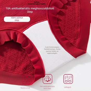 Piros jacquard pamut női alsó, teljes fazon, antibakteriális gátterület, haskontroll és fenékemelés, 10A